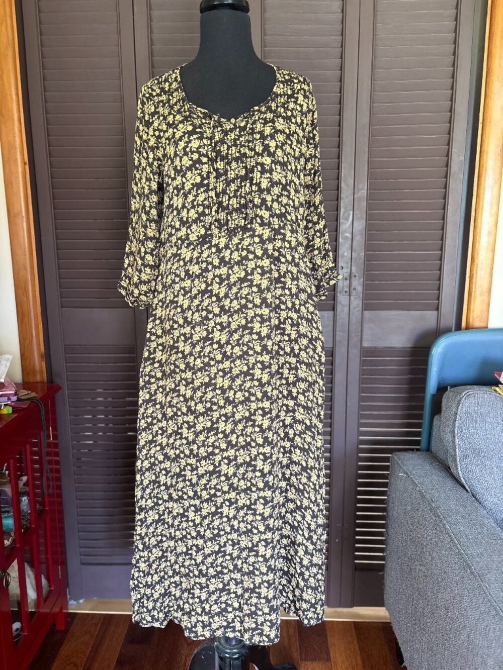 Vintage April Cornell long sleeve maxi dress with tie back